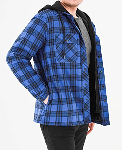 Image of Mens Flannel Jacket with Hood Thicken Quilted Lined Flannel Shirt Jackets for Men