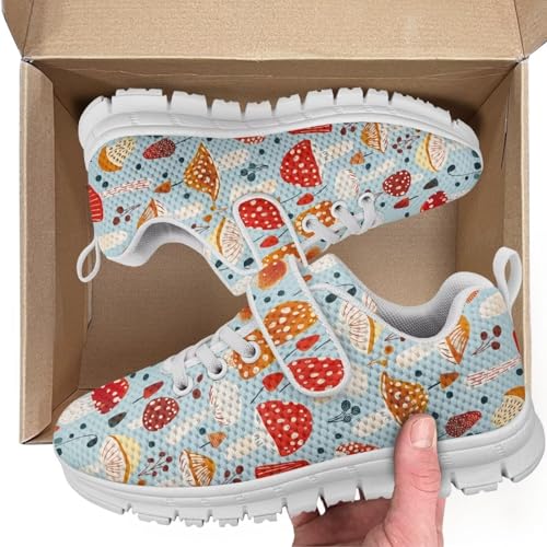 Little Kid Boys Girls Shoes Lightweight Mesh Breathable Adorable Running Sneakers for Little Kid and Big Kid Mushroom Pattern（White Sole）2