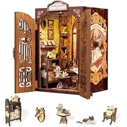 Fsolis Book Nook Kit - Booknook Bookstore (Bookshop Memory) | 3D Wooden Puzzles for Adults and Beginners, DIY Miniature House Kit Bookish Gifts for Women Book Lovers