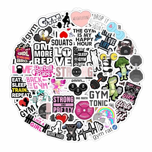 Image of 100Pcs Gym, Workout and Weightlifting Stickers for Water Bottle & Laptop - Workout Gifts for Women, Mom - Waterproof Vinyl Decals, Fitness Stickers, Gifts for Women & Men