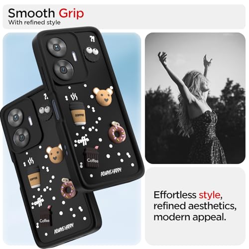 Image of Pikkme Back Cover for Realme Narzo N55 / Realme C55 | Cute Fun Cartoon 3D Bear Silicone Full Body Protection Bumper Cover (Black)