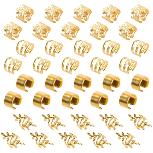 XCZYN Gold Hair Braids Dreadlock Non-Piercing Ear Clip Beard Cuffs Clip Hair Accessories Styling Fashion Jewelry Gift Toos for Women Men Passion Twist Goddess Locs Crochet Hair Rings (40Pcs Gold)
