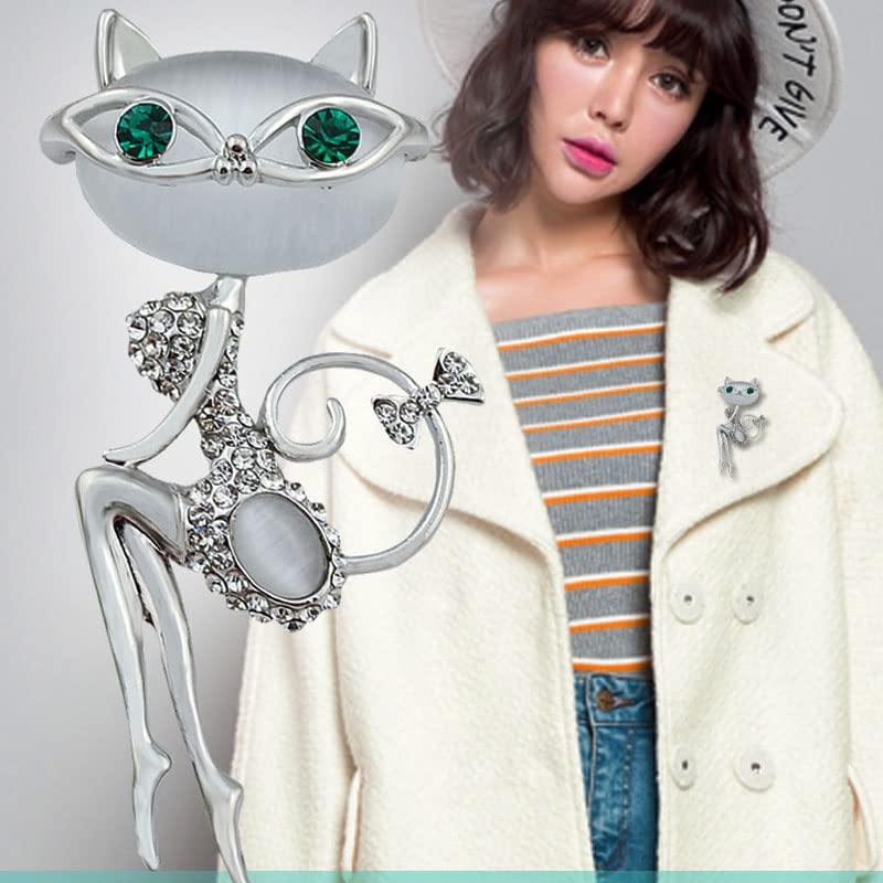 Image of Wixine 2Pcs Fashion Opal Rhinestone Wear Glasses Cat Brooches Cute Sexy Cat Pins and Brooches Wedding Accessories