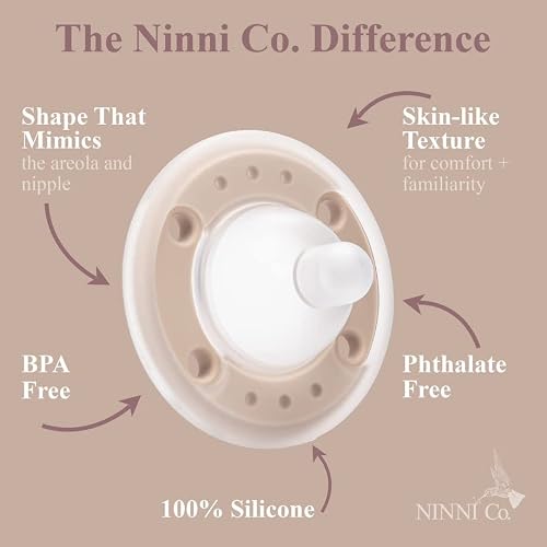 Ninni Co Breastfeeding Promoting Pacifier, Silicone - Patented Orthodontic Pacifier With Natural Skin Texture And Nipple Shape Supporting Healthy Orofacial Development - Oatmeal (1 Pack) #TOP1