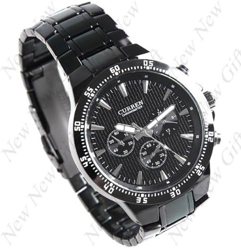 (CURREN) Stylish Round Case Quartz Watch Wristwatch with Stainless Steel Band for Boy Man Male - Black