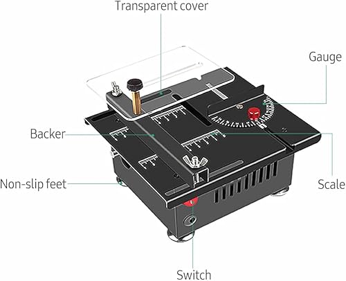 Miniatura 9 de Weytoll - Sierra de mesa de 100 W, mini sierra eléctrica de escritorio, velocidad de corte y ángulo ajustable, profundidad de corte de 0.630 in con