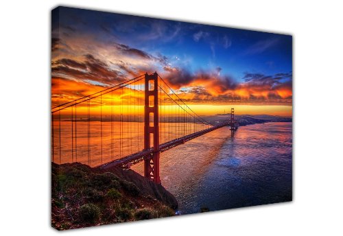 Groß Kunstdruck auf Leinwand Golden Gate Bridge in San Francisco Stadtbild Art Wand landscapenew Alter Art – Foto Print Bild tolle Deko