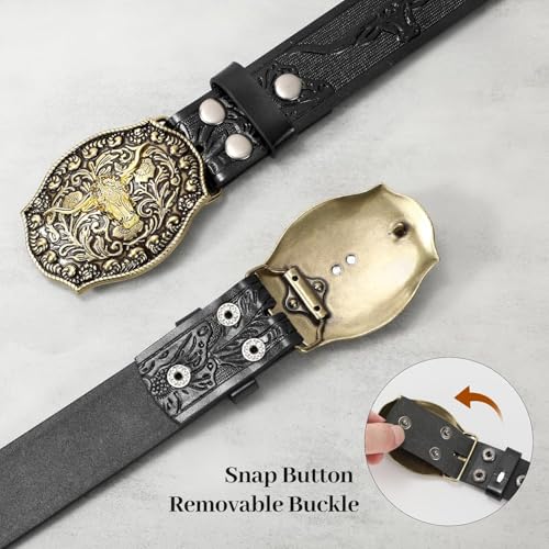Mens Western Cowboy Belt, Genuine Leather belts, Cowgirl Belt, Floral Engraved Buckle Belt for Jeans4