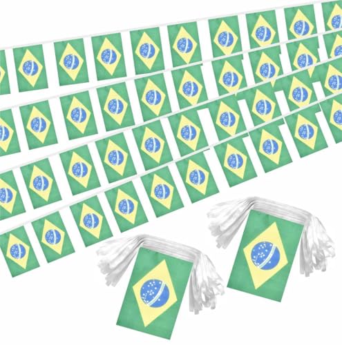 Image of 2 Pack Brazil Flag Banner String Small Mini 66 Feet 60 Pcs Brazilian Hanging Flags Decoration