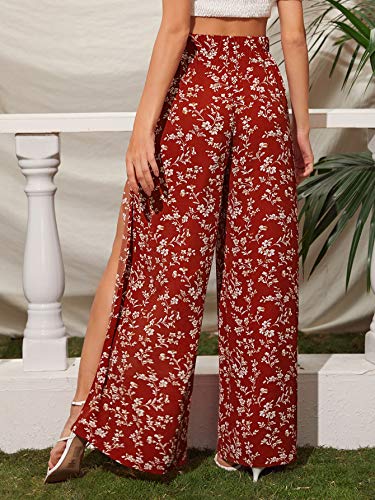 Floerns Women's Ditsy Floral Tie Front Wide Leg Wrap Long Pants2