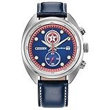 CITIZEN Cronografo da uomo Eco-Drive Captain America 85° anniversario e moneta da collezione, cassa in acciaio inossidabile color argento da 41 mm con cinturino in pelle blu e quadrante blu (stile