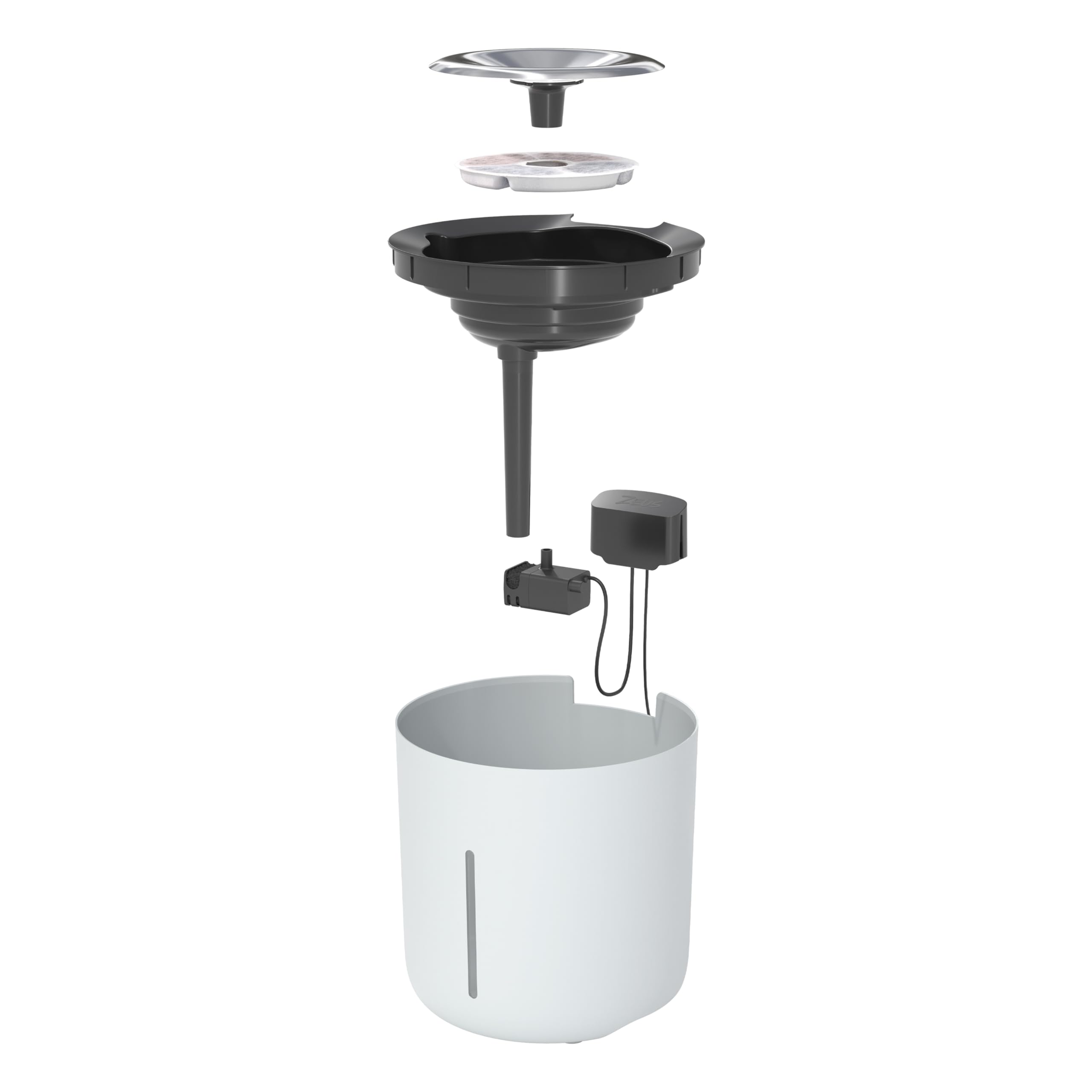 Zeus Oasis Trinkbrunnen für Hunde, 6 Liter Wasserspender mit 3-fach Filterung, fließendes & gefiltertes Trinkwasser, lichtundurchlässiger Wassertank mit LED‑Füllstandsanzeige, indoor Hundetrinkbrunnen