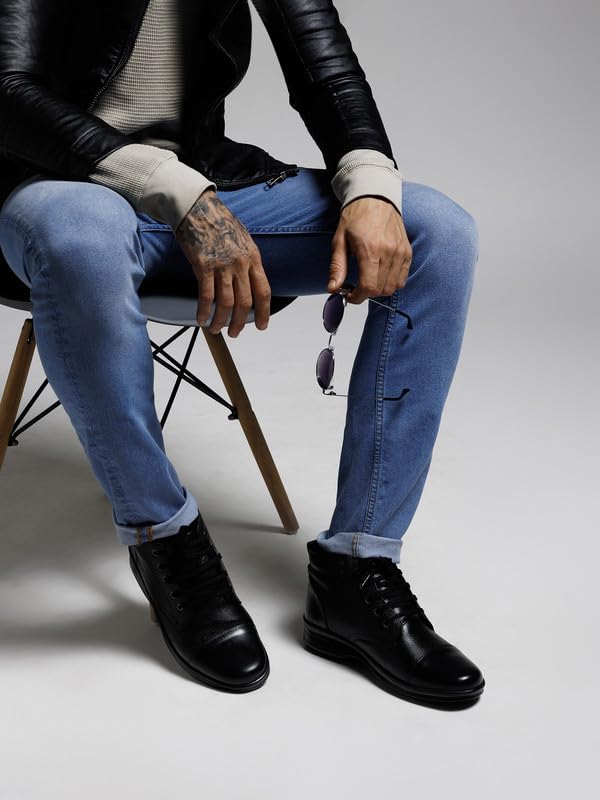 Image of Zoom Shoes A1161 Men's Genuine Leather High Ankle Boots | Stylish Lace-Up Design | Cushioned Insole for Comfort | Durable & Trendy for Everyday Wear