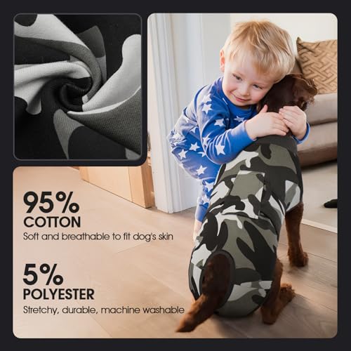 Image of FUAMEY Dog Recovery Suit Male,Dogs Surgery Neuter Suits Puppy Spay Shirts for Female Protect Dog's Skin Anti Licking Abdominal Wounds Doggie Onesie Pet Bodysuit Alternative to Cone Grey Camouflage XXL