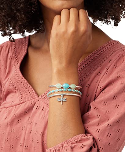 Lucky Brand Bracelet Set, Silver-Tone Turquoise Dragonfly Bangle Bracelets2