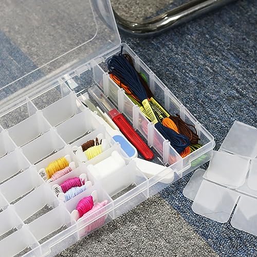 Image of 36 Grids Embroidery Floss Box Plastic Embroidery Threads Storage Box Cross Stitch Threads Organizer Case Jewelry Craft Container with 100 Pcs Floss Bobbins