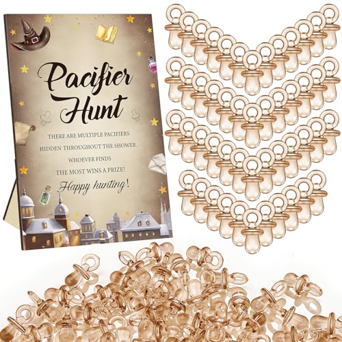 Image of Thyle 51 Pcs Magical Wizard Pacifier Hunt Baby Shower Games Include Hunt Sign and 50 Acrylic Pacifiers for Baby Shower Decoration Gift Sets Gender Reveal Party Decor