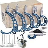 Anytime Tools 0-6' Outside Micrometer Machinist Tool Set with Carbide Tips + 6 pc 5/16' - 6' Precision Telescopic T Bore Gauge Set + Micrometer Stand