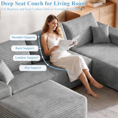 Image of Boneless Cloud Sectional Couch Modular Sofa with Ottoman for Living Room
