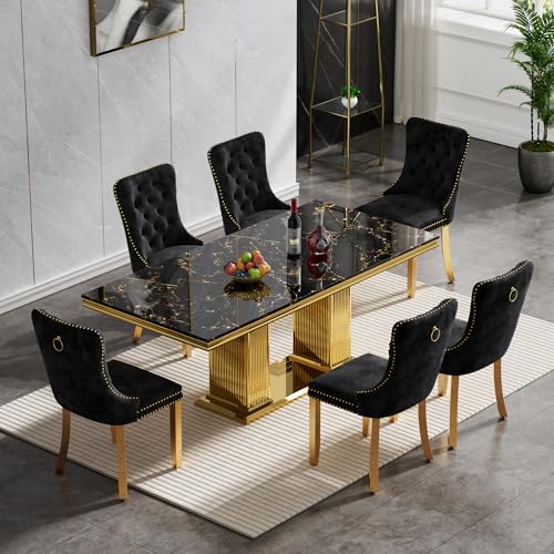 Marble-Dining-Table-Set-for-6-Rectangular-70-Dining-Room-Table-with-6-Black-Dining-Chairs-BlackGold-Dining-Table-with-Faux-Marble-Top-Large-Dining-Table-and-Chairs-Set-for-Home-Furniture Marble Dining Table Set for 6 Rectangular 70 Dining Room Table with 6 Black Dining Chairs BlackGold Dining Table with Faux Marble Top Large Dining Table and Chairs Set for Home Furniture