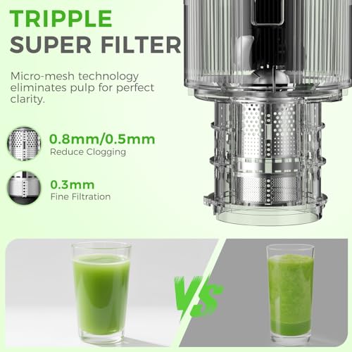 Cold Press Juicer, YASHE Juicer Machine with 5'' Large Feed Chute for Whole Vegetables and Fruits, Juice Maker with Self Feeding, High Juice Yield, Easy to Clean, Black - Image 6