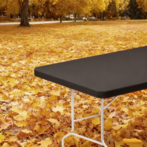 Lemict 6FT Picnic Black Spandex Table Cloth - 1 Pack Fitted Rectangle Tablecloth for Folding Tables, Washable Table Cover for Outdoor, Camping, Picnic, Banquet and Party(30' x 72')