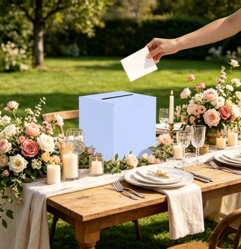 Image of SietDESEO Lavender Card Box with Slot Money Gift Card Box Holder for Party Wedding Reception Birthday Graduation Bridal Shower Baby Shower Diaper Raffle Box