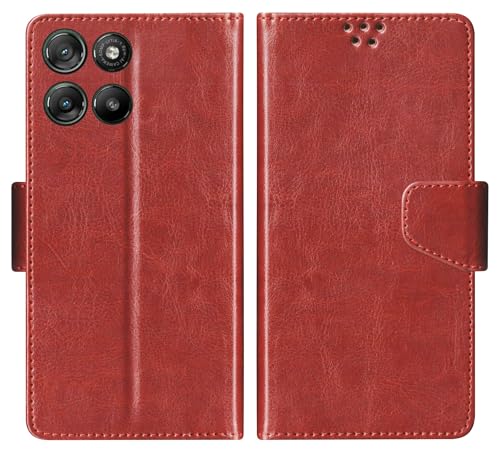 Image of SBMS Flip Cover for Motorola Moto G67 Power 5G / Moto G57 Power Back Cover Case with Magnatic Closure | Genuine Leather Finish | Inbuilt Stand | Card & Money Pocket | Wallet Style Case (Brown)