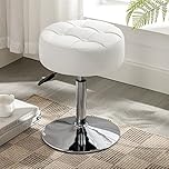 LUE BONA 360°Swivel Vanity Stool, Adjustable Dressing Table Stool, Tufted Design Faux Leather Chair for Dining Room, Living Room, White