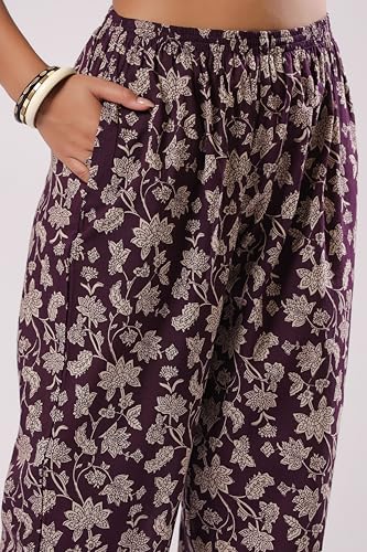 Image of Women's Cotton Wine Floral Kurta Set