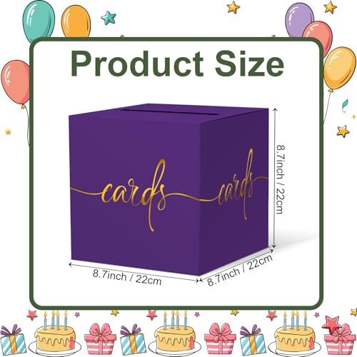 Image of 2 Pack Purple Card Box with Gold Foil Design, Paperboard 8.7 inch Card Box for Birthday Wedding Party Graduation Retirement Anniversary Valentine's Day & Baby Showers, Raffle or Money Box