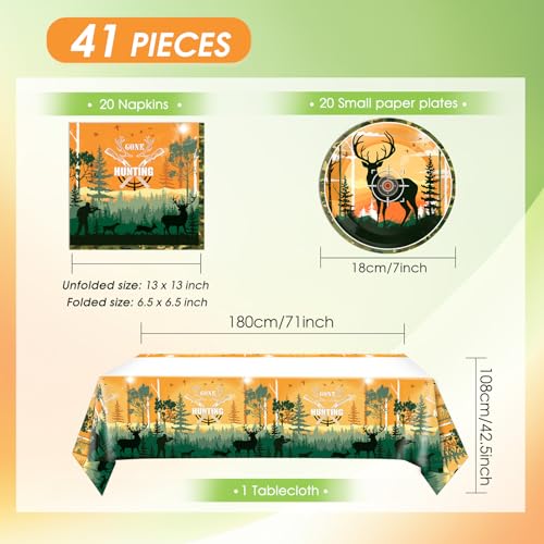 41Pcs Hunting Birthday Party Decorations Hunting Camo Party Paper Plates Napkins and Tablecloth Oh Deer Baby Shower Birthday Party Supplies Disposable Dinnerware Tableware for Kids by LOIYSHINE - Used condition - Image 2
