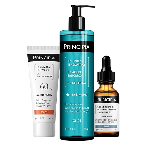 PRINCIPIA, Kit Trio Rotina, com três fórmulas de skincare para uma rotina básica: um gel d...