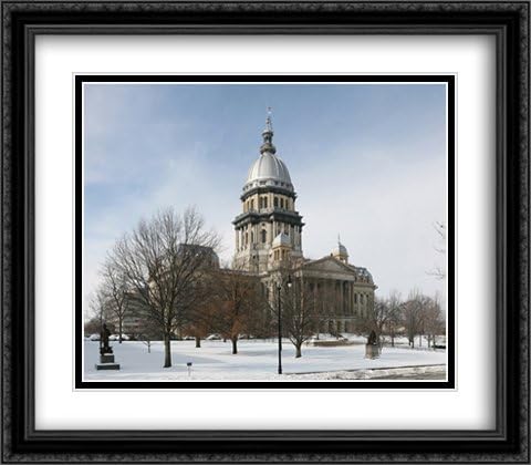 Illinois State Capitol Building 2X Matted 32x28 Large Black Ornate Framed Art Print by The Cityscape Art Print Series