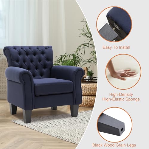 PATIOHIT Soft Accent Chair Reading Arm Chair Fabric Living Room Chairs for Bedroom Home Office Single Sofa (Navy Blue) by PATIOHIT - Image 4