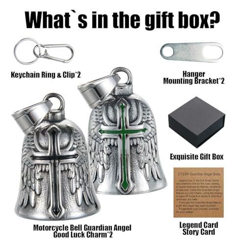 Image of Motorcycle Bell Guardian Angel Charm - Weather-resistant Good Luck Gremlin Bells With Gift Box, Legend Card, Keychain