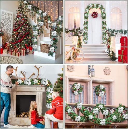 FGHB Weihnachtsgirlande, 2.7M / 9FT mit Beleuchtung, batteriebetrieben mit 30 LED, für Haus, Treppe, Kamin, Haustür, Terrasse und Garten, Weihnachtsdeko Girlande
