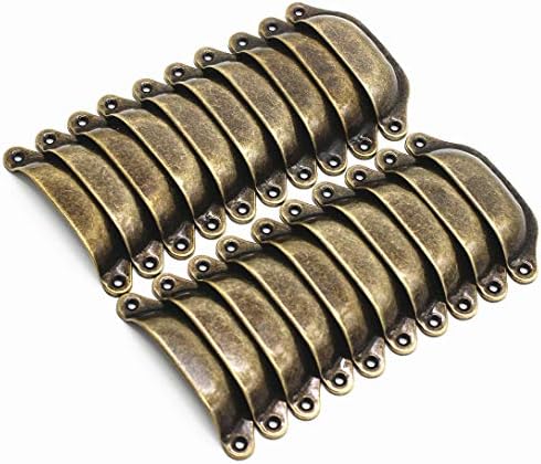 WEICHUAN 20PCS Antique Bronze Iron Drawer Knobs Pulls Handles - Vintage Kitchen Cabinets Furniture Wardrobe Medicine Pull Handle (Length: 96mm Width: 30mm)
