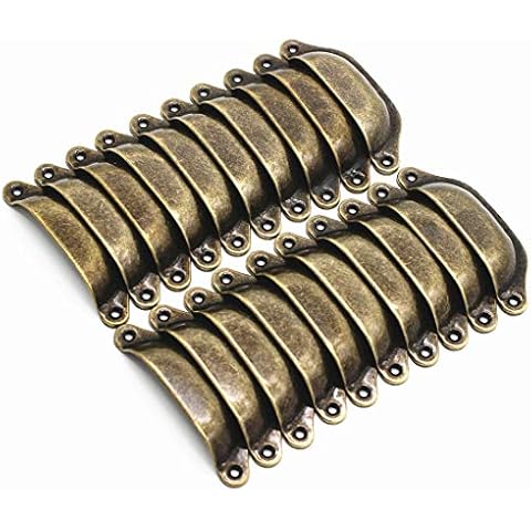 WEICHUAN 20PCS Antique Bronze Iron Drawer Knobs Pulls Handles - Vintage Kitchen Cabinets Furniture Wardrobe Medicine Pull Handle (Length: 96mm Width: 30mm) Cover