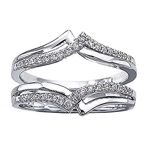 14k White Gold Plated 1/4ct Round Lab Created Diamond Ring Double-Row Enhancer Wedding Ring Wrap Guard
