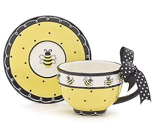 Whimsical Honey Bumble Bee Teacup and Saucer Set Adorable Set for Teas