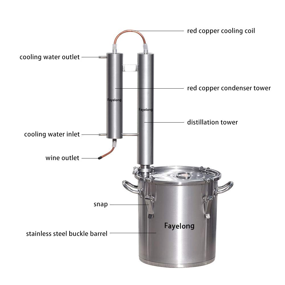 Fayelong Moonshine Still - Kit de destilador de Alcohol de Cobre Rojo de 33L/8 galones de etanol, Vodka, Agua sin Gas, destilador de Alcohol para el hogar (33L/8 galones)