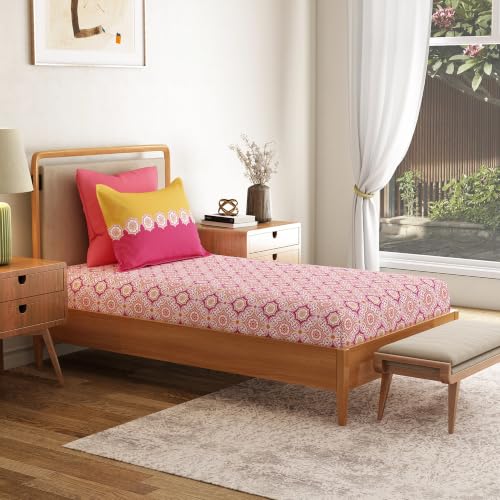 Image of Mytrident Bedsheet for Single Bed Cotton | 60 inch x 90 inch | Meadow Pink