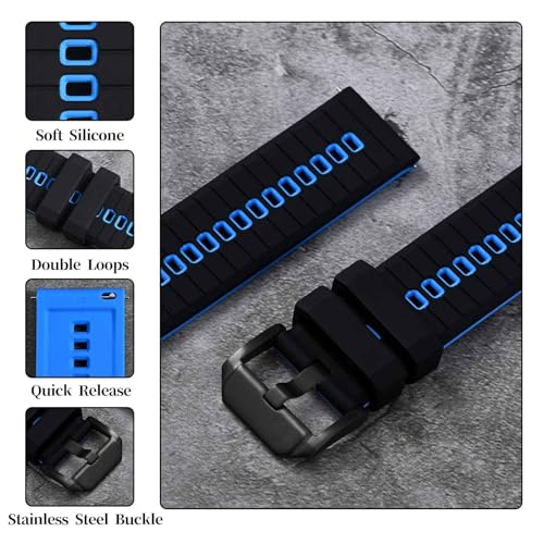 Anbeer Silicone Watch Bands,20mm Quick Release Rubber Watch Strap for Men Women,Black&Blue with Black Buckle by ANBEER - Used condition - Image 4