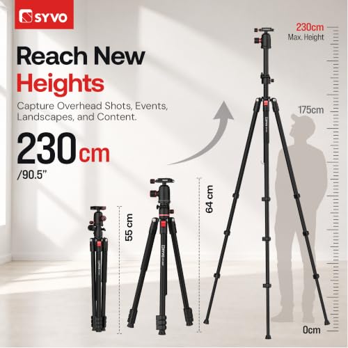 Image of SYVO WT-5627 3-in-1 Camera Tripod, Monopod & Trekking Pole with 360 Ball Head, 230cm Height, Quick Release Plate, 5kg Load Capacity for DSLR, Mirrorless Cameras & Smartphones