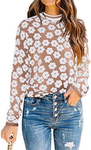 PRETTYGARDEN Women's Knit Sweater Casual Crewneck Long Sleeve Floral Print Lightweight Pullover Sweatshirt (Apricot,Large)