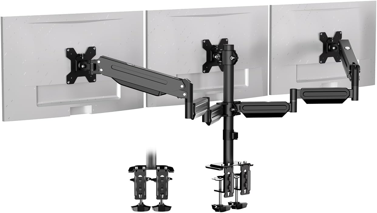 – Triple Monitor Stand Mount-Gas Spring Stand with Clamp and Grommet Base, Fully Adjustable Desk Mount Fits Three 17-27 inch LCD Computer Screens, Each Arm Holds up to 13.2lbs,(MD8003) …