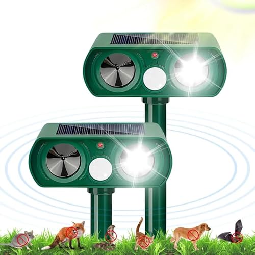 Pack de 2 Répulsifs solaires pour chats, répulsif à ultrasons pour animaux, répulsif pour chats étanche avec détecteur de mouvement PIR, répulsif pour chats pour jardin, efficace contre les chats, les