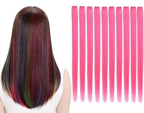 LiaSun 10Pcs/set Multi-Colors Straight Highlight Clip in Hair Extensions 20 Inch Colored Party Hair Pieces (Pink)