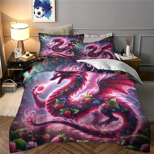 Housse de couette dragon imprimé 3D parure de lit microfibre confort premium - 5